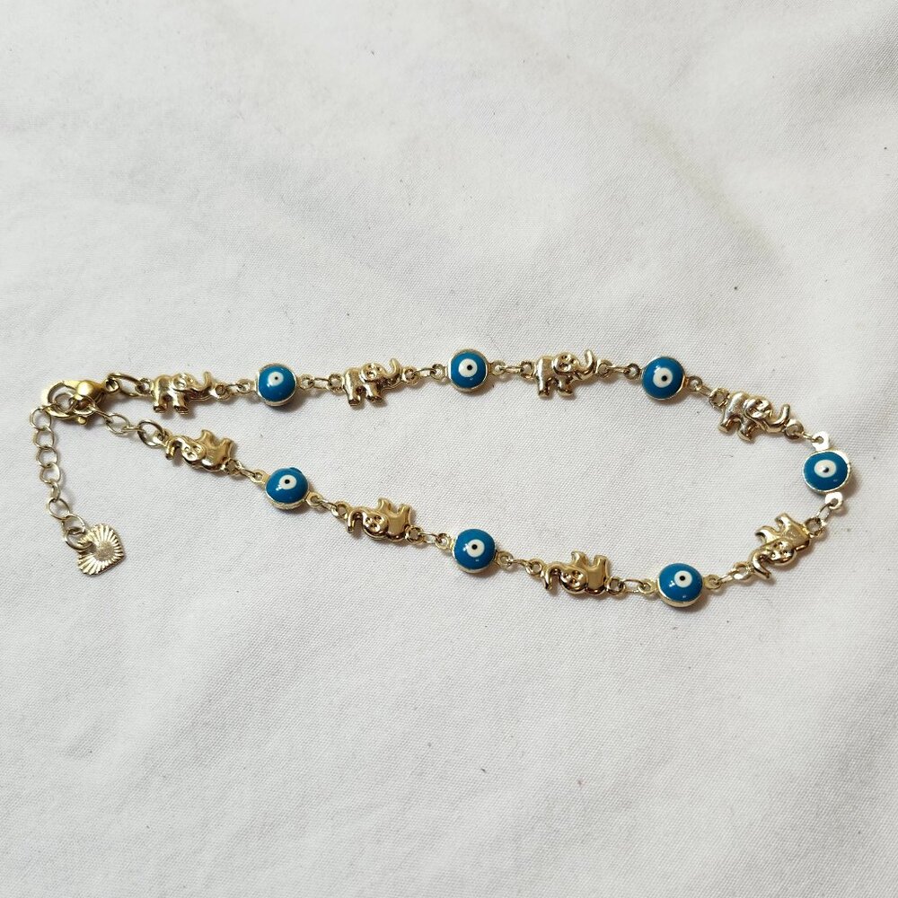 Elephant With Blue Evil Eye Beads Anklet/Bracelet